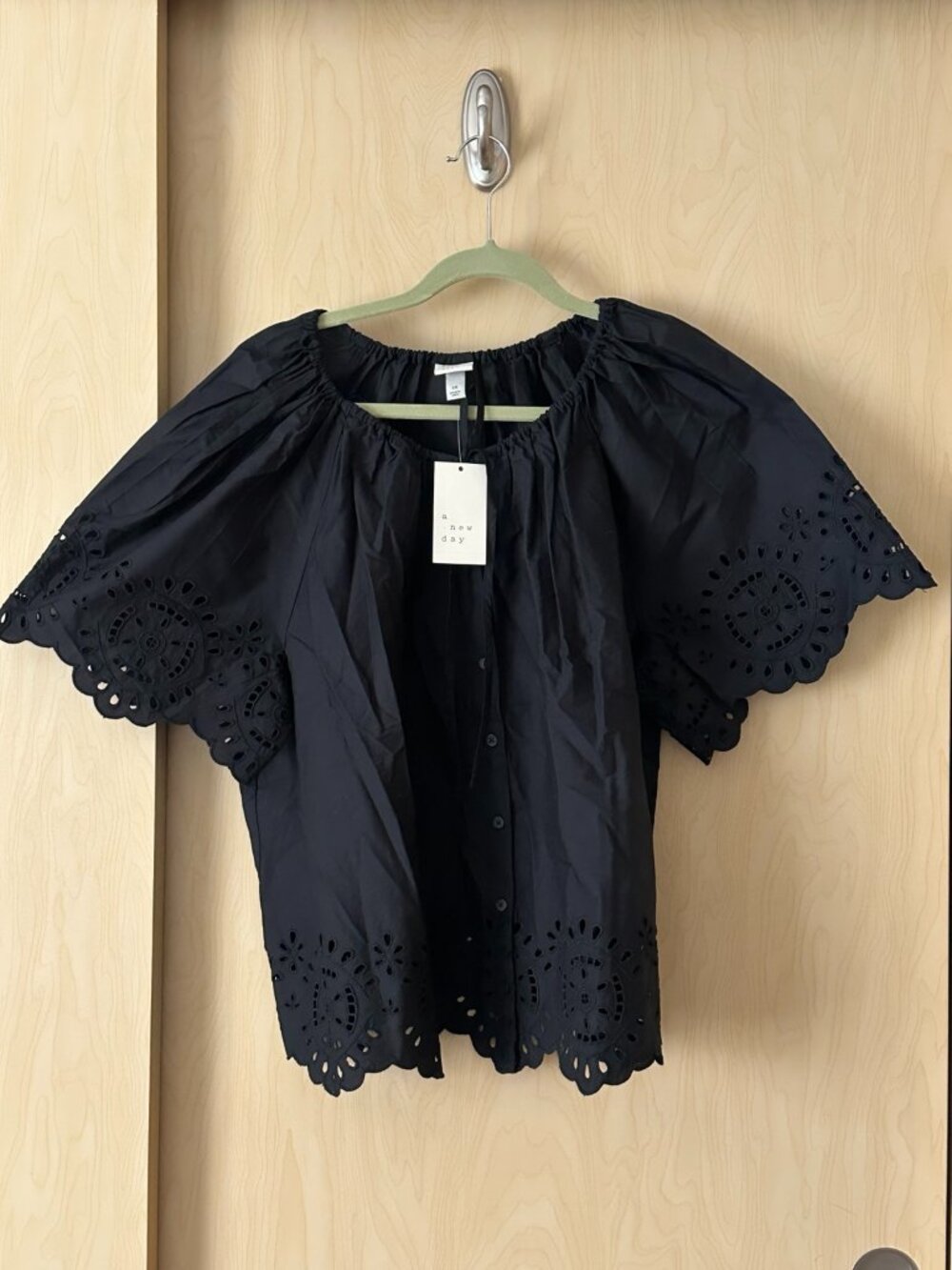 A New Day Black Eyelet Blouse Size 1X NWT